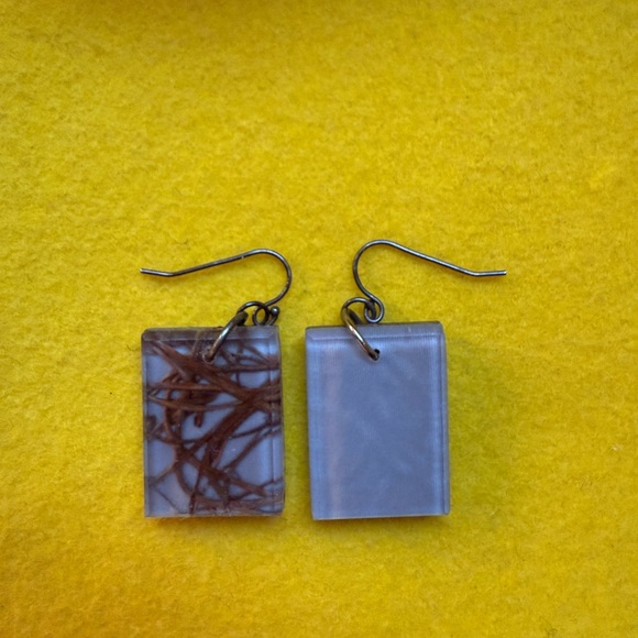Resin Rectangular Earrings - Grey, gold, copper colour - Picture 4 of 5